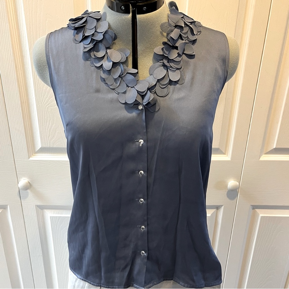 Ann Taylor S4 silk blouse, dusty blue color.